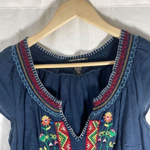 Lucky Brand Navy Embroidered Linen/Cotton Shift Dress Sz M - Picture 4 of 8